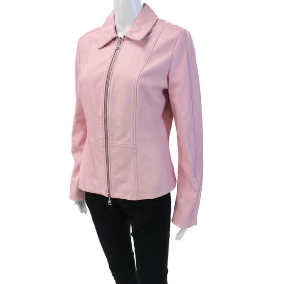 Danier Womens Leather Full Zipper Light Jacket Pink Size Extra Small - Picture 2 of 5